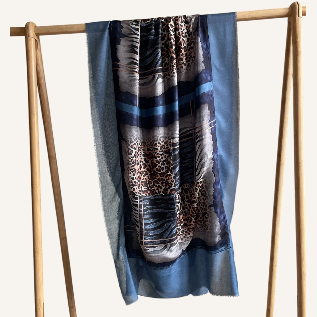 erfurt luxury Animal wild Silk Scarves 65 Colony Blue