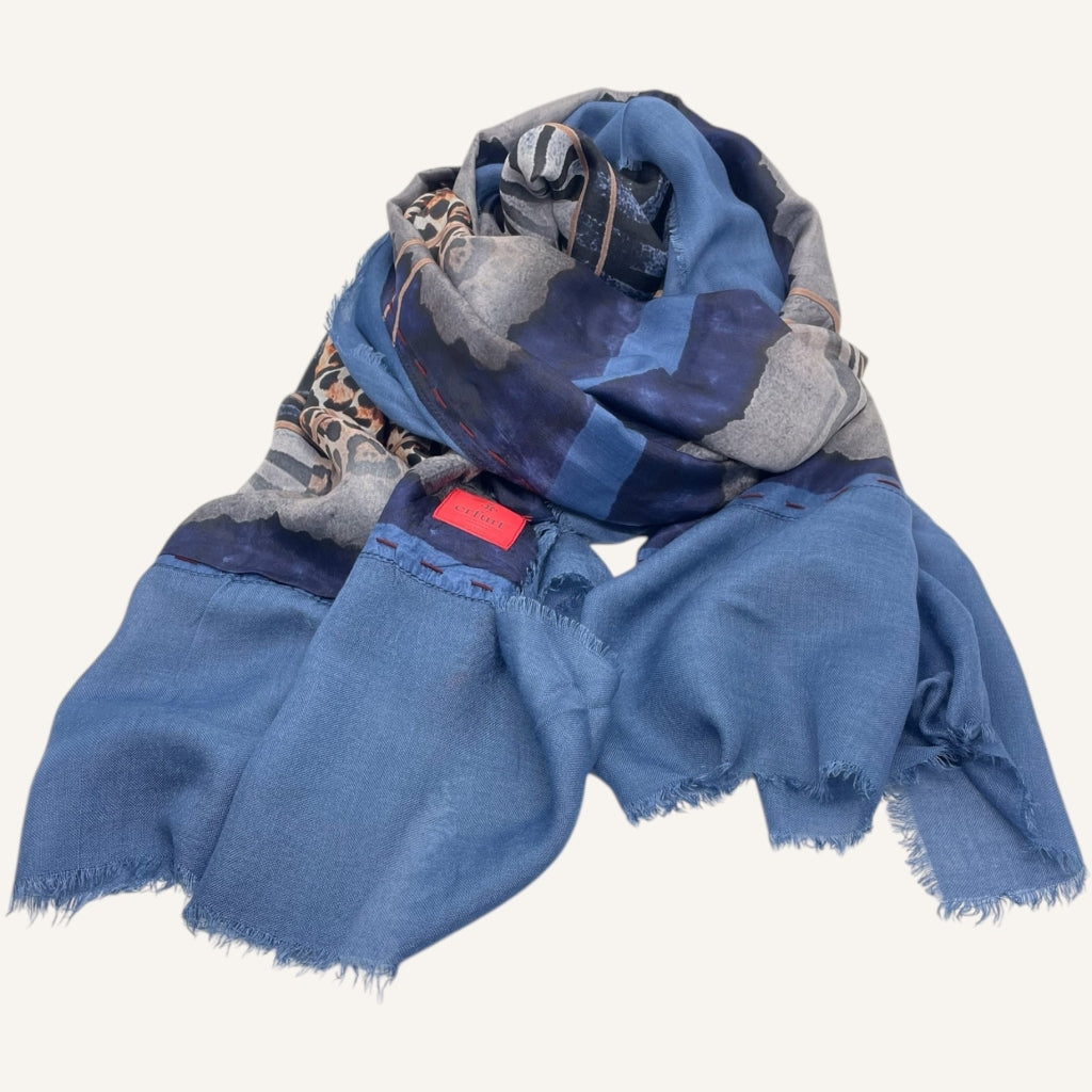 erfurt luxury Animal wild Silk Scarves 65 Colony Blue