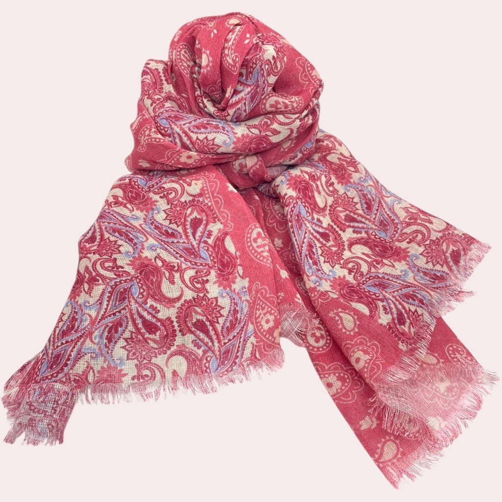 erfurt luxury Blue double paisley print linen Scarves 35 Red