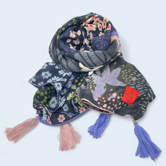 erfurt luxury Flower Scarves 69 Navy