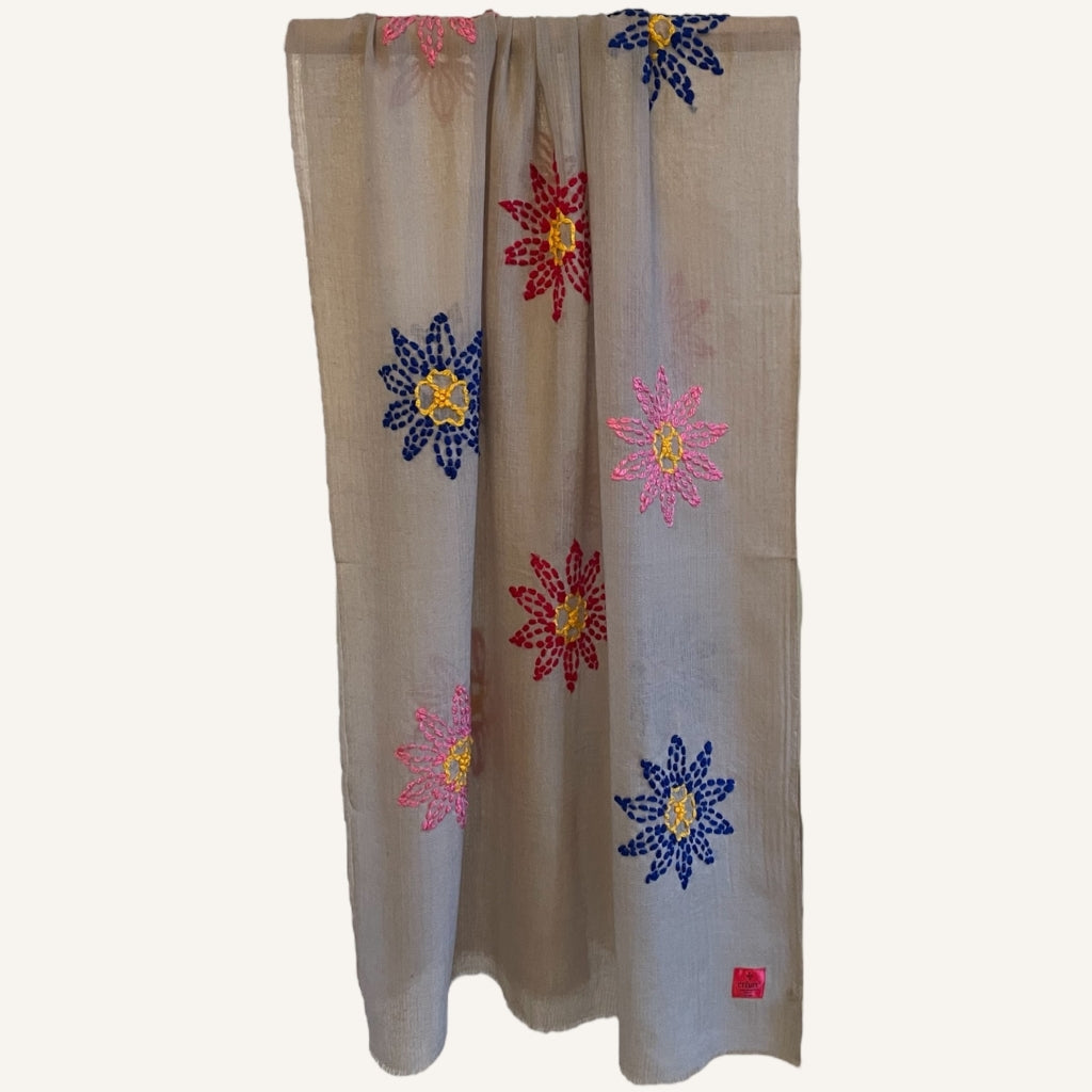 erfurt luxury Flower Embroideries Wool Scarves 06 Feather Gray