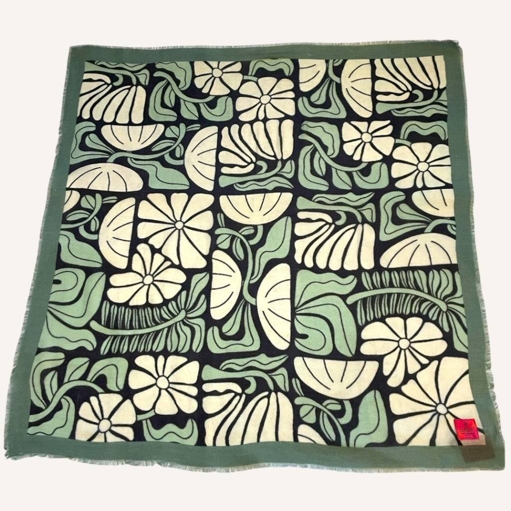erfurt luxury Geometric flowers Cashmere Scarves 43 Artichoke Green