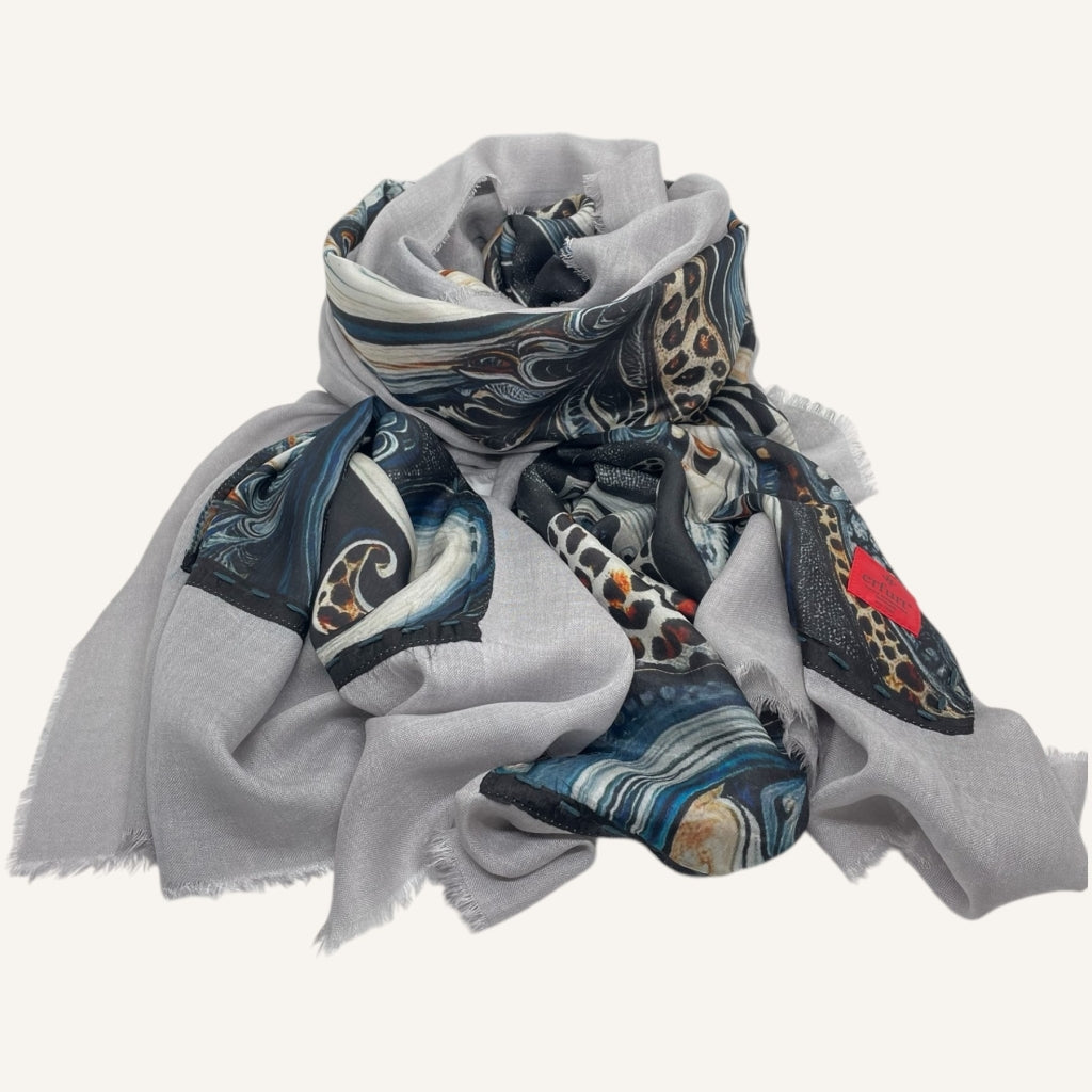 erfurt luxury Wild animal Silk Scarves 65 Colony Blue