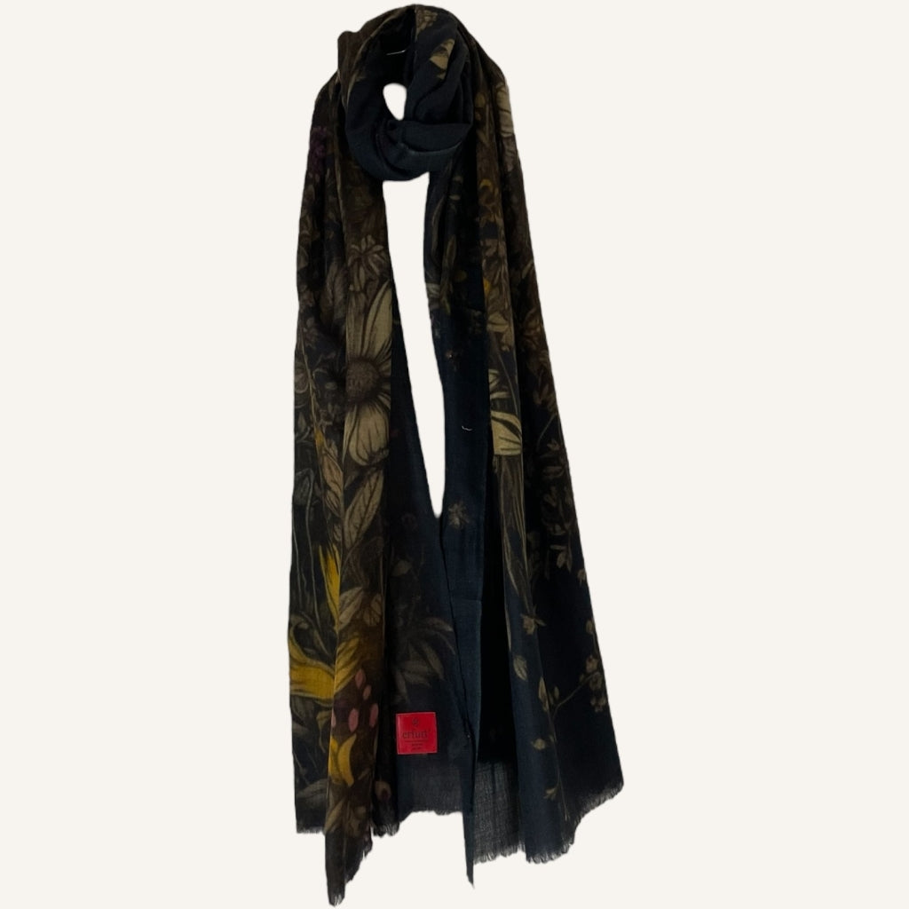 erfurt luxury extraordinary luxury flower Cashmere Scarves 09 Black Night