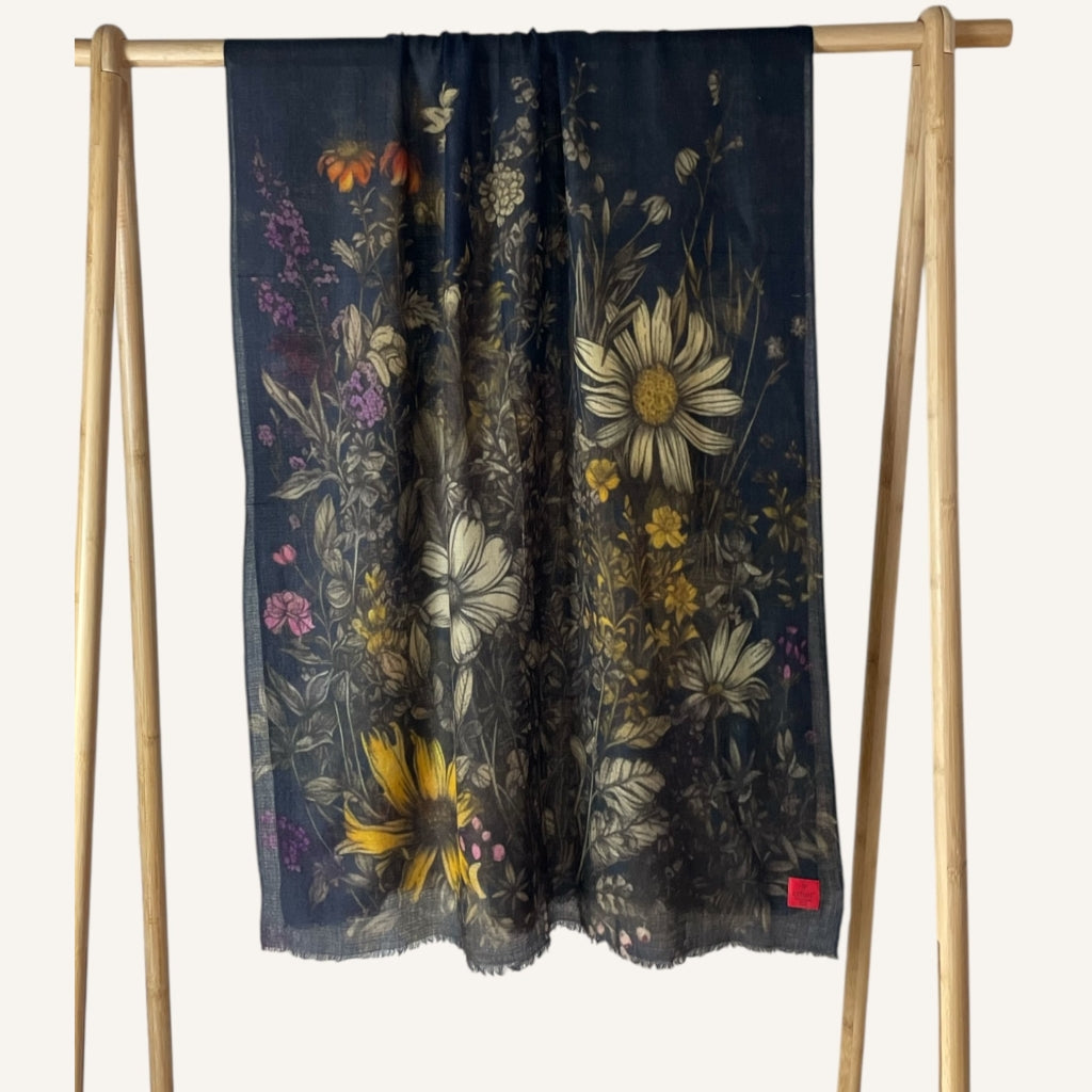erfurt luxury extraordinary luxury flower Cashmere Scarves 09 Black Night
