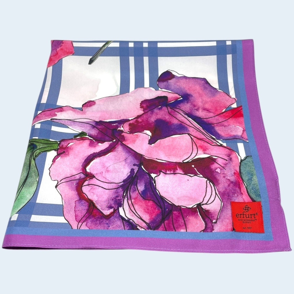 erfurt luxury Blue check with flower Small scarves 65 Colony Blue