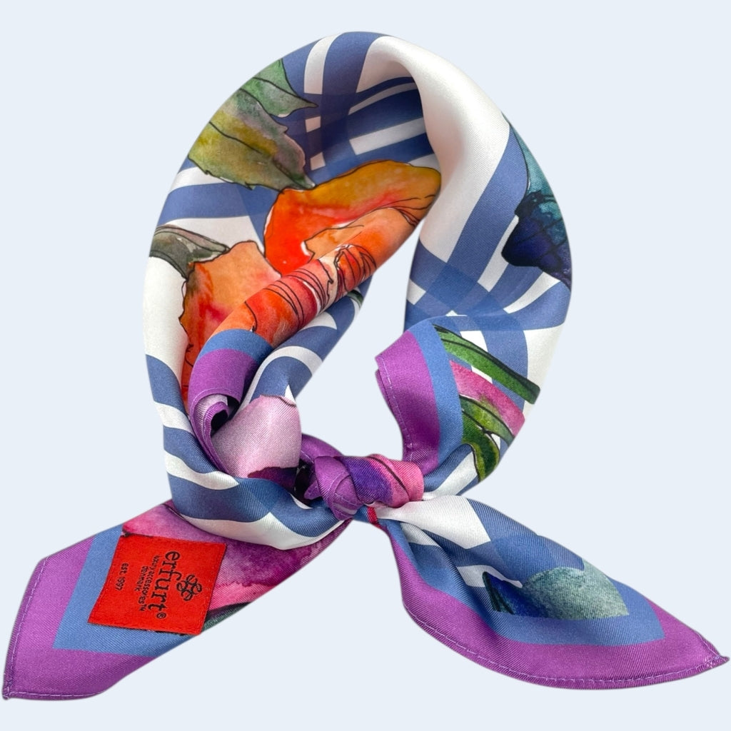 erfurt luxury Blue check with flower Small scarves 65 Colony Blue