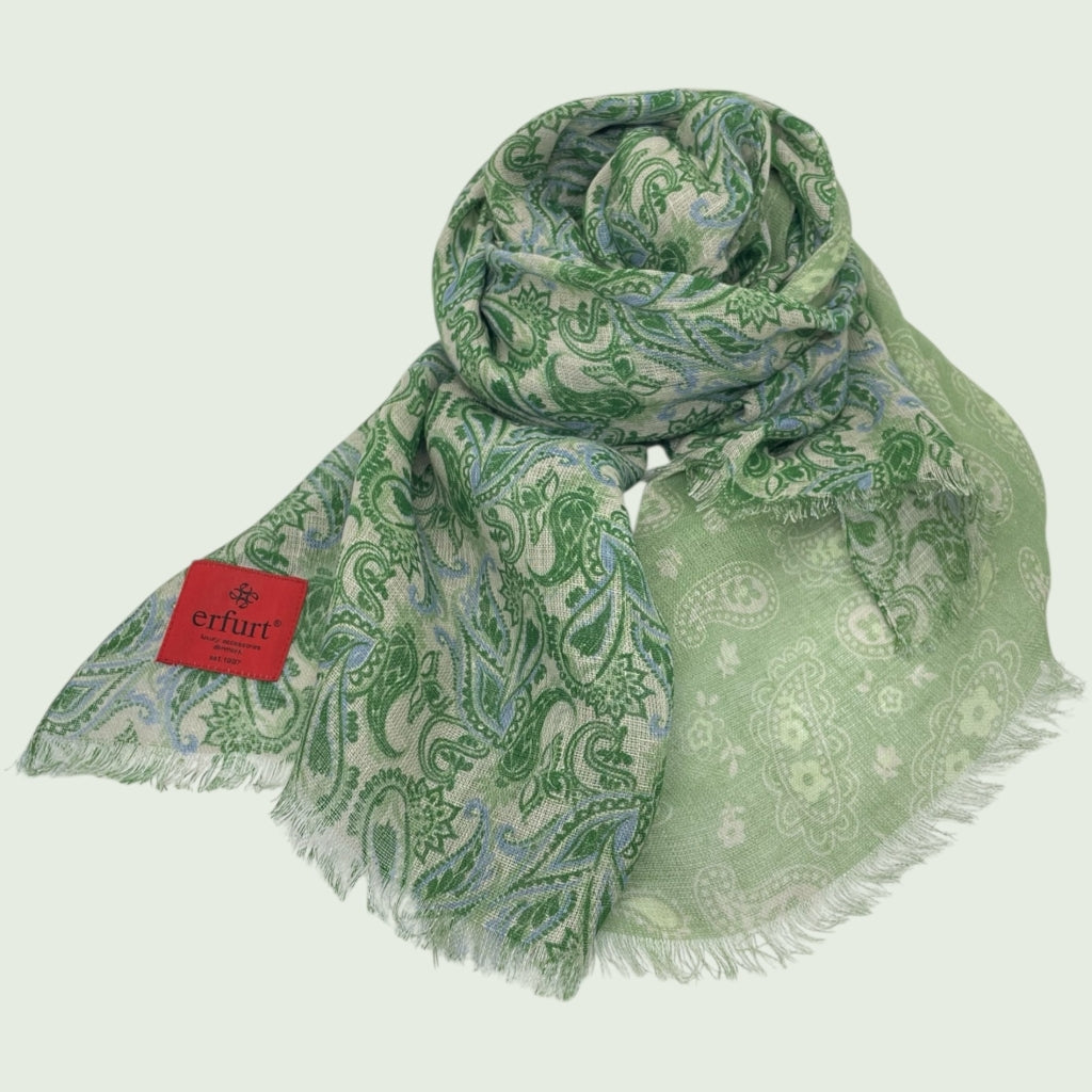 erfurt luxury Blue double paisley print linen Scarves 45 Grass
