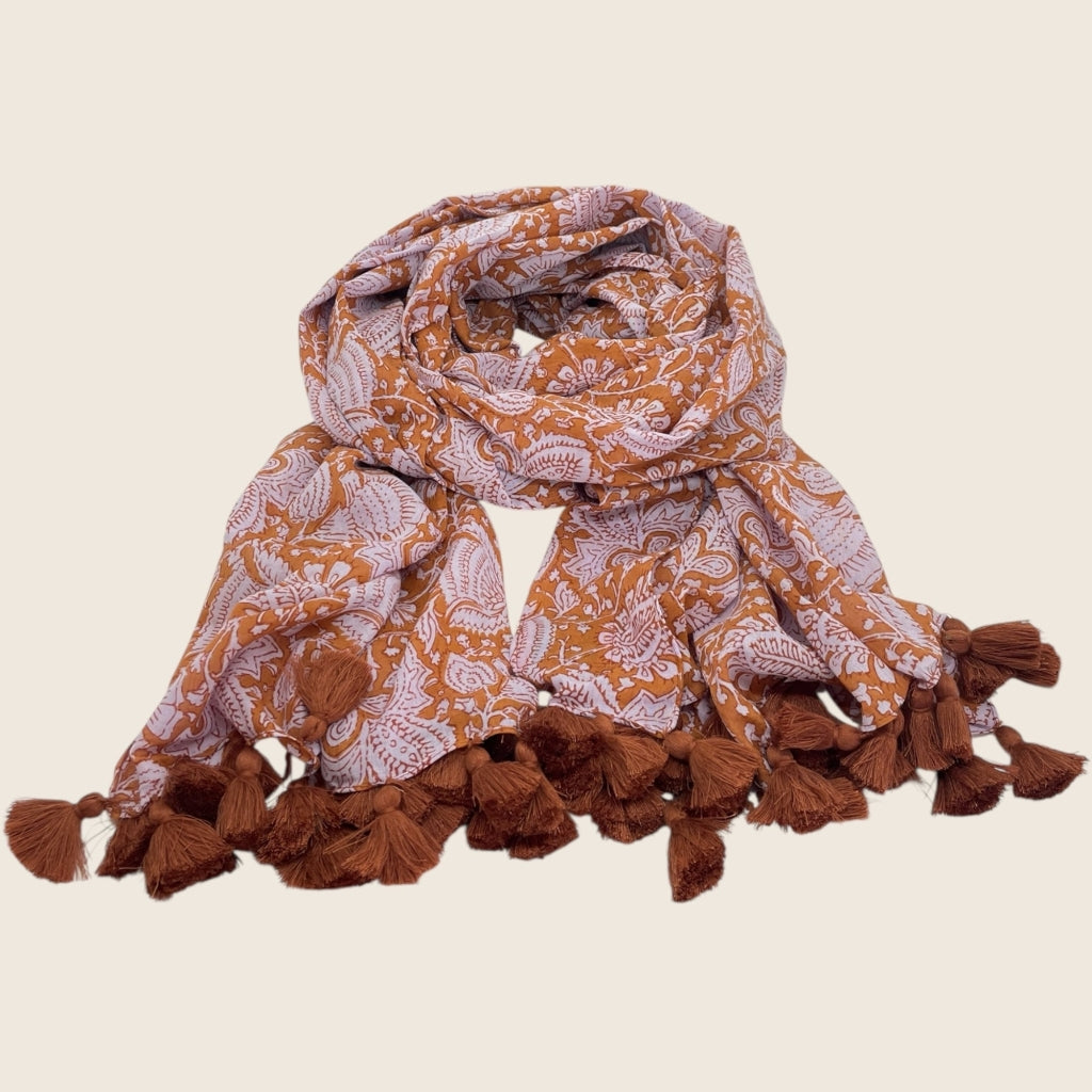 erfurt luxury Flower with tassels Scarves 56 Brunt Sienna