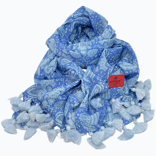 erfurt luxury Flower with tassels Scarves 69 Navy Blue